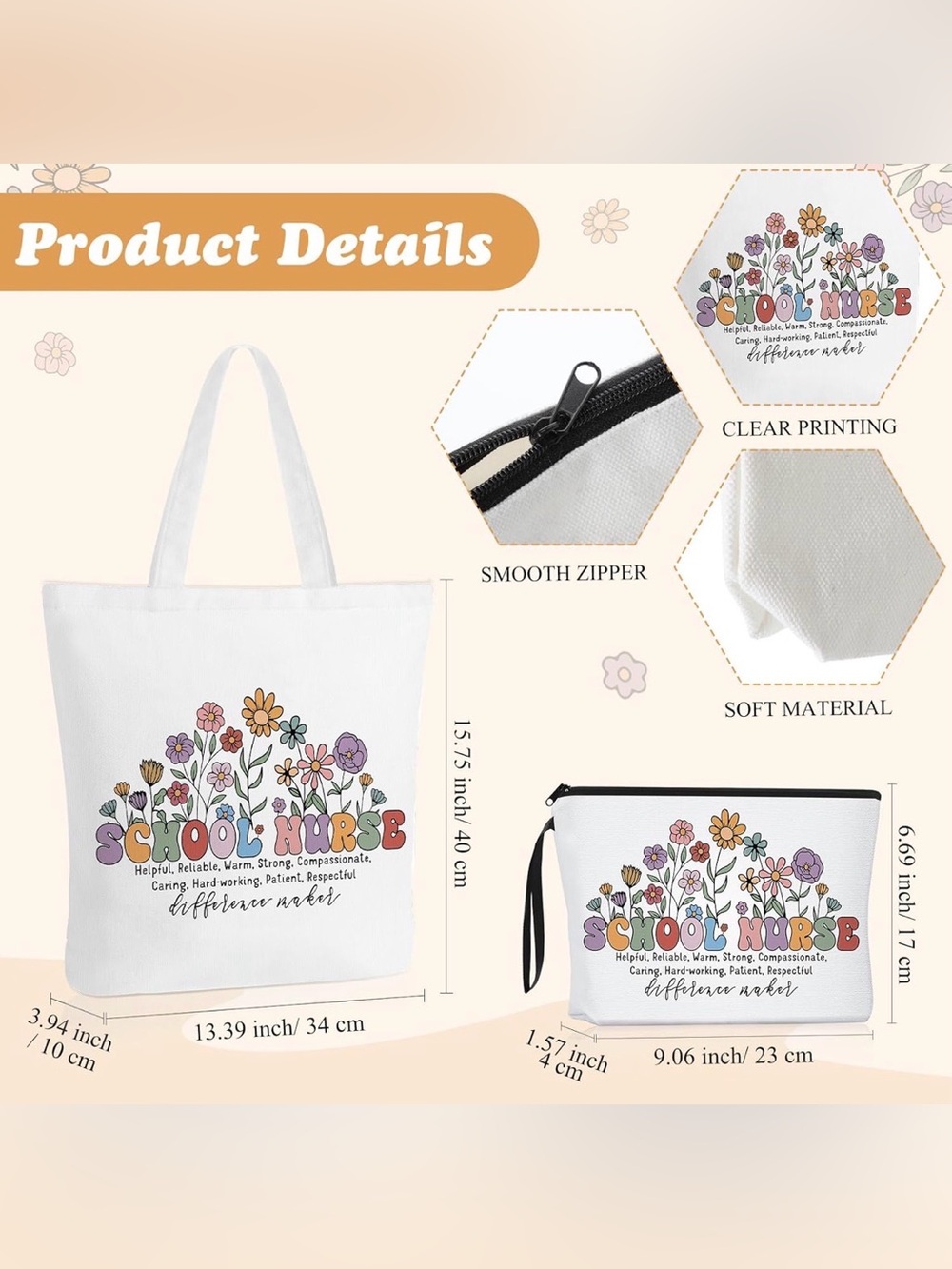 School Nurse Gift Set: includes a tote bag, cosmetic bag, keychain & bracelet - Picture 4 of 5